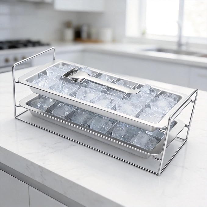 Stainless Steel Ice Cube Tray - 36-Cavity Large-Easy-Release Lever for Whiskey & Cocktails, Stackable Plastic-Free Freezer Mold, Rustproof & Dishwasher Safe