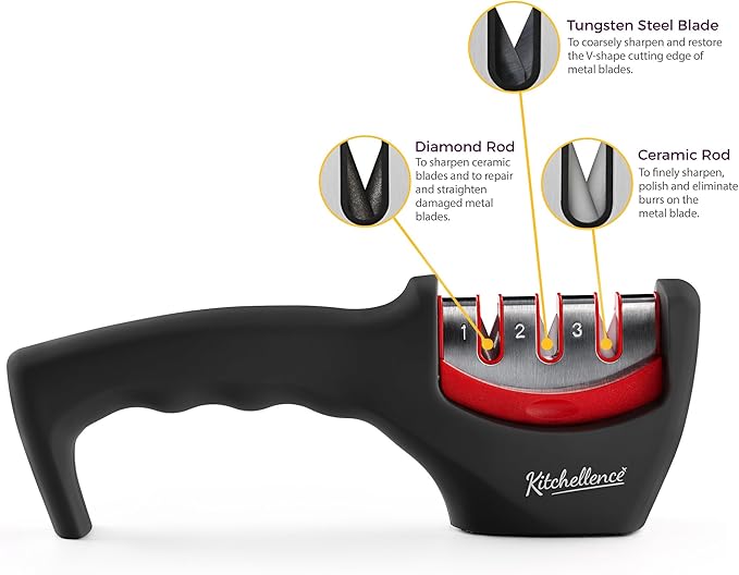 4-in-1 Kitchen Knife Accessories: 3-Stage Knife Sharpener Helps Repair, Restore and Polish Blades and Cut-Resistant Glove - Image 3