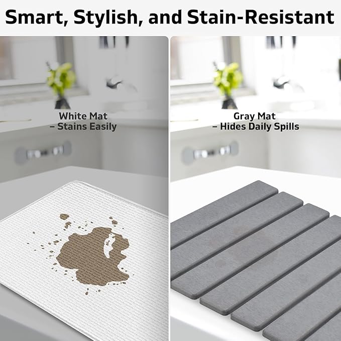 Stone Dish Drying Mat for Kitchen Counter – Collapsible 24"(L)×16 (W) Super Absorbent Diatomaceous Earth Dish Drying Mat, Grey Kitchen Counter Mats for Dishes, Bottles, Cups, Match Any Countertop