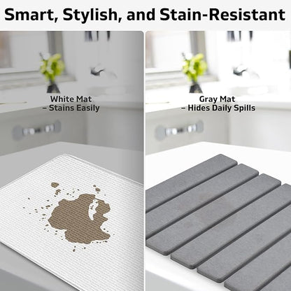 Stone Dish Drying Mat for Kitchen Counter – Collapsible 24"(L)×16 (W) Super Absorbent Diatomaceous Earth Dish Drying Mat, Grey Kitchen Counter Mats for Dishes, Bottles, Cups, Match Any Countertop