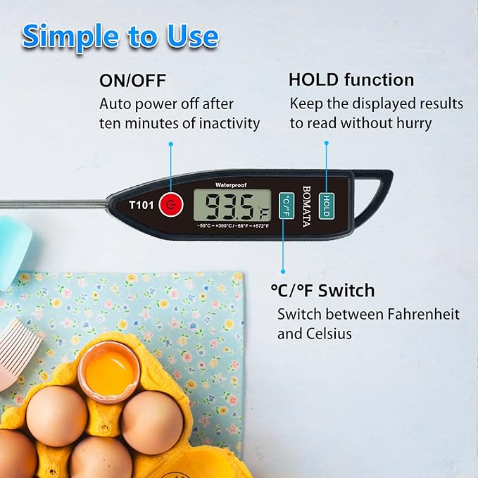 BOMATA 6 Pack Waterproof IPX7 Meat Thermometer Instant Read Food Thermometer with Long Probe for Water, Liquid, Kitchen Cooking, Grill,BBQ ! T101 X 6 Pcs (Black & Red & White)… - Image 5