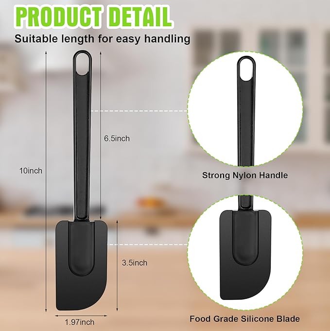 Meekoo 5 Pieces 10 Inch Rubber Spatula, 500°f High Heat Resistant Silicone Spatula Commercial Food Grade for Kitchen Cooking Baking Dishwasher Safe(Black) - Image 2