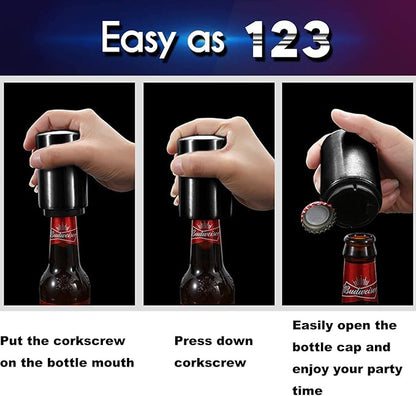 Father's Day Gift for Dad, YUDANSI Push Down Bottle Opener, Automatic Beer Openers, Stainless Steel Bottle Cap Mover, Funny Kitchen Gadgets, Beer Bar Accessories Gifts for Him BF, Magnetic Corkscrew
