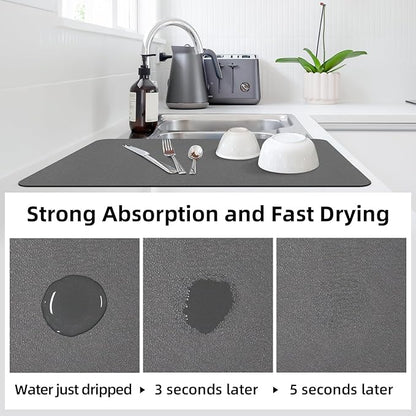 LOPNUR Kitchen Dish Drying Mat, 31.5"x17" Extra Large Dish Drying Mats for Kitchen Counter, Diatomite Coffee Mat, Super Absorbent Dish Drying Pad, Heat Resistant Mat with Anti-slip Rubber Backed, Grey - Image 3