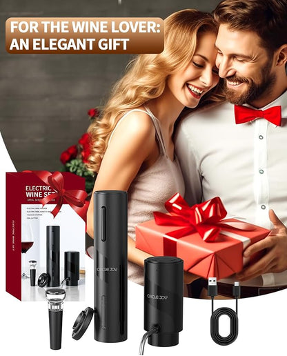 CIRCLE JOY 5-in-1 Electric Wine Bottle Opener Set, Rechargeable Wine Opener Kit, Cordless Wine Gift Set with Foil Cutter, Electric Aerator & Pourer and Vacuum Stopper for Wine Lovers, Black - Image 8
