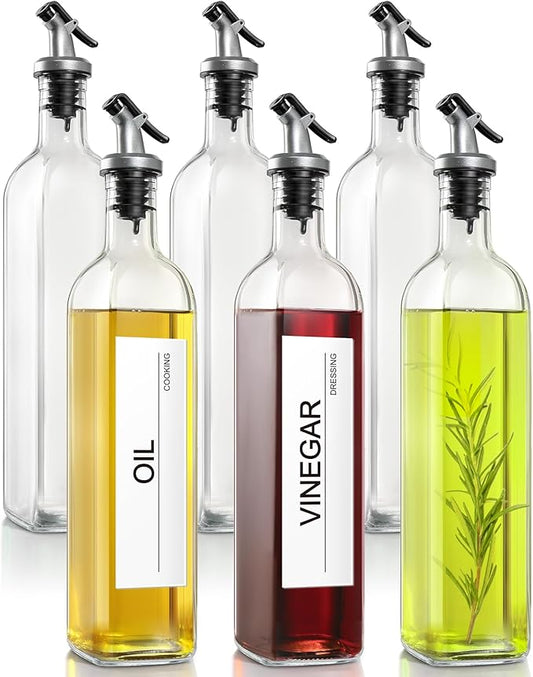 GMISUN Olive Oil Dispenser Bottle, 6 Pack Oil Dispensers Bottles for Kitchen, Cooking Vinegar Dispenser Set, Glass Container Cruet-Pourer Spout, Funnel and Labels by GMISUN