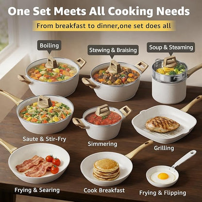 25Pcs Pots and Pans Set Non Stick, Ceramic Cookware with Titanium-Reinforced Nonstick Coating, PFAS-Free & Induction Ready, Long-Lasting Performance, Full Kitchen Set with 3 Casseroles - Image 4