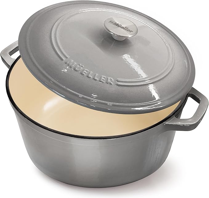 MUELLER HOME 4.5 QT Enameled Cast Iron Dutch Oven, Heavy-Duty Casserole Dish and Braiser Pan with Lid and Stainless Knob, Oven-Safe up to 500° F & Across All Cooktops, Grey by MUELLERHOME