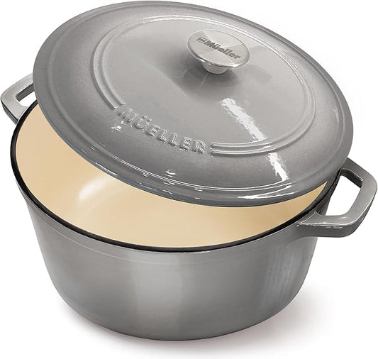 MUELLER HOME 4.5 QT Enameled Cast Iron Dutch Oven, Heavy-Duty Casserole Dish and Braiser Pan with Lid and Stainless Knob, Oven-Safe up to 500° F & Across All Cooktops, Grey by MUELLERHOME