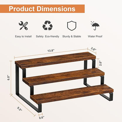 Giikin 3-Tier Spice Rack, 13.8 Inch Wood Step Shelf Countertop Spice Storage Holder, Kitchen Pantry Cabinet Organizer Cupboard for Spice Bottles, Jars, Seasonings, Baking Supplies, Metal Frame - Image 5