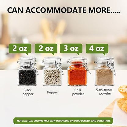 R DRURLCD 20 Pack Small 4 oz Glass Spice Jars with Airtight Hinged Lids, Square Spice Containers with Labels, Spoons& Funnels, BPA-free, Spice Herbs Condiment Storage for Kitchen,Wedding