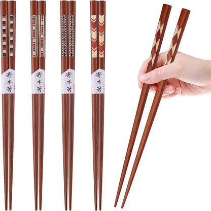 GLAMFIELDS Reusable Chopsticks Japanese Natural Wooden 5 Pairs Classic Style Lightweight Safe Chop Sticks 8.8 Inch/22.5cm Gift Set - Image 2