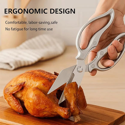 Kitchen Shears Heavy Duty Kitchen Scissors Stainless Steel Sharp Cooking Shears for Chicken Meat Poultry Fish Vegetables Multipurpose Utility Food Kitchen Scissors, Gifts for Women（Sliver）