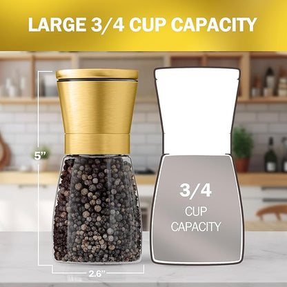Home EC Original Gold Salt and Pepper Grinder Set of 2 - Adjustable Ceramic Grinder - Glass Salt and Pepper Shakers With Funnel and Ebook - Kitchen Spice Mill - Gold Kitchen Accessories - Image 2