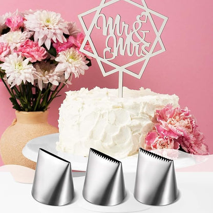 Ptwola 3 PCS Piping Tips Set Large Frosting Piping Kit Stainless Steel Cake Icing Nozzles Tips Decorating Tools Silver Pastry Bags Tips Accessories for Cookie Cupcake Baking Buttercream Supplies - Image 7