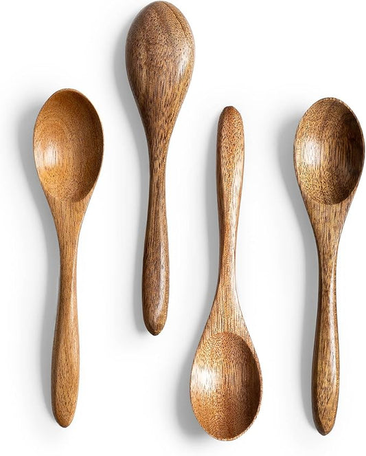 4 PCS Small Wooden Spoons, 5.8 Inch Honey Spoons for Tea, Acacia Wooden Honey Teaspoon for Coffee, Little Tiny Wood Spoons, Bamboo Table Spoon for stirring, Wooden Spoons for Utensils Set by HEFILD