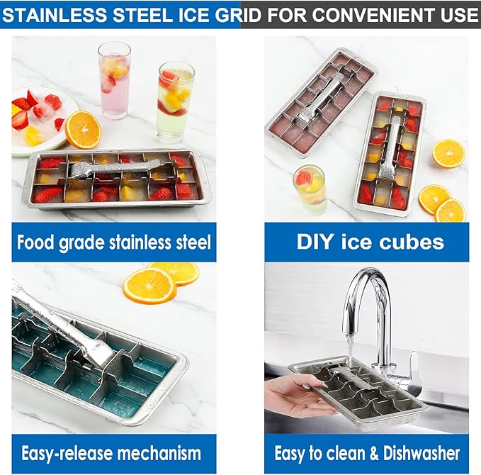 KAYCROWN 18/8 Stainless Steel Ice Cube Tray, 18 Slot Ice Tray with Easy Release Handle for Making Various Ice Cubes and Frozen Foods, Removable Slots for Easy Ice Cube Removal and Cleaning - Image 2