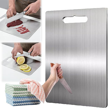 Stainless Steel Cutting Board, Titanium Cutting Board, Titanium Cutting Boards for Kitchen,Double Sided Chopping Board for Cutting Meat Vegetable Fruit(Silver, 13.4 x 9 in)