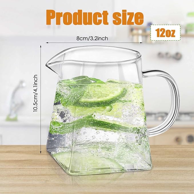 Leinuosen 2 Pcs Glass Pitcher Elegant Shaped Glass Tea Pitcher Coffee Milk Creamer Pitchers Creative Milk Frothing Pitchers Frother Cup Creamer Jug(350 ml,Square Style)
