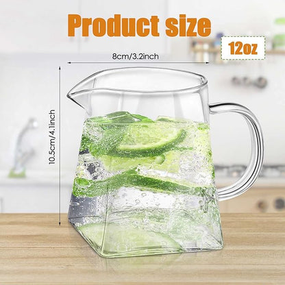 Leinuosen 2 Pcs Glass Pitcher Elegant Shaped Glass Tea Pitcher Coffee Milk Creamer Pitchers Creative Milk Frothing Pitchers Frother Cup Creamer Jug(350 ml,Square Style)