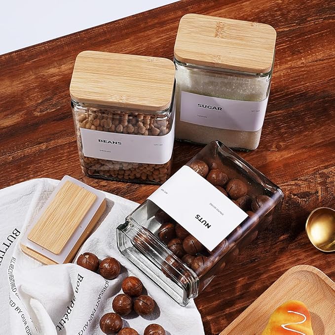 APT 1101 Glass Storage Jars with Bamboo Lid, glass canisters with airtight lids, Clear jars with lids for Spice, Cookie, Candy, Tea, Coffee Bean and Rice (White, Pantry Jar Set (26 oz, set of 6)) - Image 4