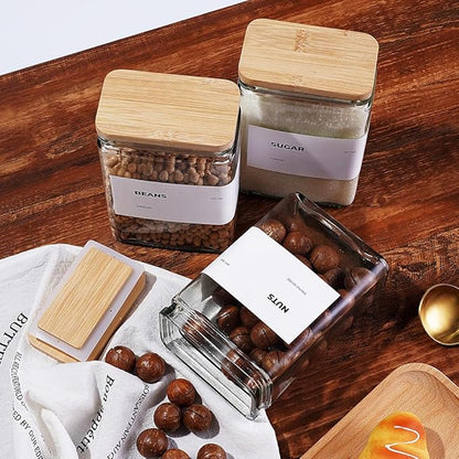 APT 1101 Glass Storage Jars with Bamboo Lid, glass canisters with airtight lids, Clear jars with lids for Spice, Cookie, Candy, Tea, Coffee Bean and Rice (White, Pantry Jar Set (26 oz, set of 6)) - Image 4