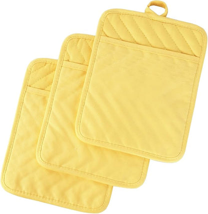 Anyi Pot Holders and Oven Mitts 7" X 9" Heat Resistant Cotton Pocket Pot Holder Set Feature of Non Slip Kitchen Hot Pad Oven Mitts, 3-Pack (Aspen Gold) by Unknown