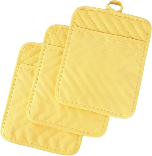 Anyi Pot Holders and Oven Mitts 7" X 9" Heat Resistant Cotton Pocket Pot Holder Set Feature of Non Slip Kitchen Hot Pad Oven Mitts, 3-Pack (Aspen Gold) by Unknown