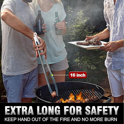 Tong for cooking, Walfos kitchen tongs set of 2 - Heat Resistant 600℉, Heavy Duty Locking Metal cooking Tongs, Stainless Steel BBQ Grilling,(All Metal 12in+16in) - Image 4