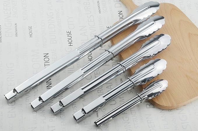 HINMAY Stainless Steel Serving Tongs Grilling Tongs for Cooking Camping Barbecue (12-Inch 3 Pieces) - Image 5