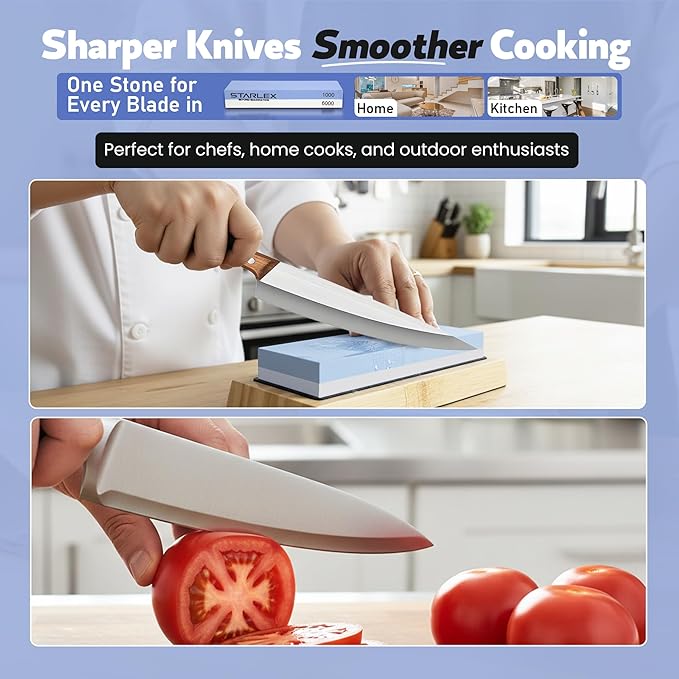 Premium Knife Sharpening Stone Set | Dual Grit Whetstone (1000/6000), Bamboo Base, Non-slip Rubber Base, Angle Guide | Perfect for Kitchen, Chef & Hunting Knives