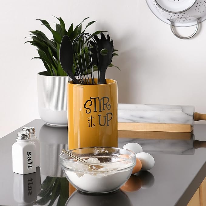 DII Kitchen Accessories Retro Collection, Ceramics, Utensil Holder, Honey - Image 4
