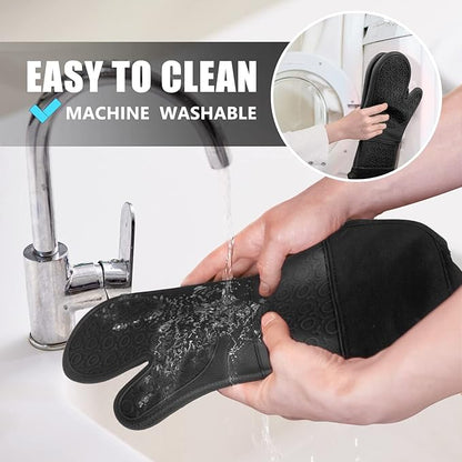 Rorecay 6pcs Oven Mitts and Pot Holders Sets Heat Resistant 500 Degrees, Extra Long and Non-Slip Silicone Oven Gloves Potholders Hot Pads for Kitchen Baking Cooking, Quilted Liner, Black - Image 7