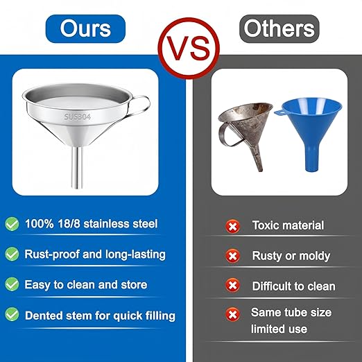 Kitchen Funnel with Strainer and 200 Fine Mesh Filter, 5 Inch Food Grade 18/8 Stainless Steel Fryer Oil Filter Funnel, Funnels for Kitchen use Filling Bottles, Cooking Oil Filter Strainer - Image 6