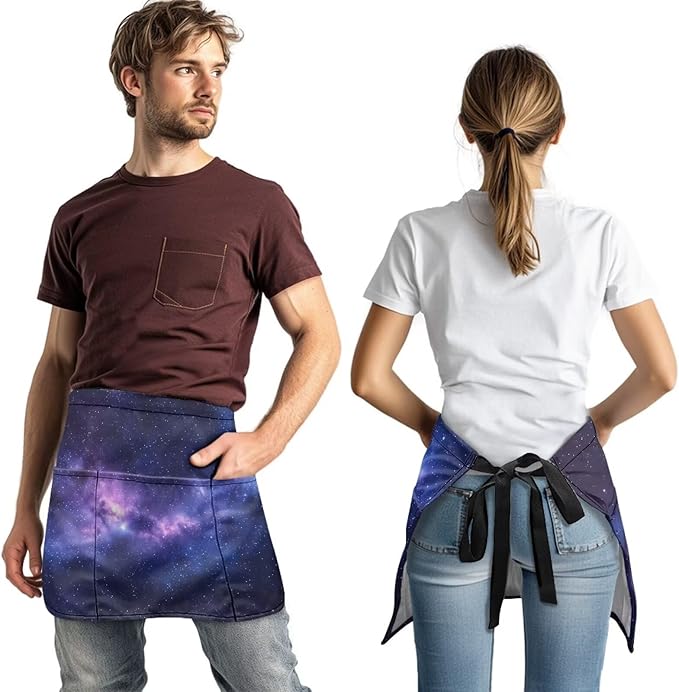 Server Apron with 3 Pockets, Waterproof Oil Waitress Waiter Half Apron for Restaurant Hotel Kitchen Cafe