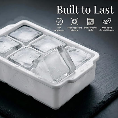 KitchFort Large Silicone Ice Cube Tray (2-Pack), Easy Release 2" Big Ice Cubes - Cocktail, Whiskey Ice Cubes Mold - Ice Trays for Freezer with Lid - Stackable Silicone Ice Tray - White - Image 2