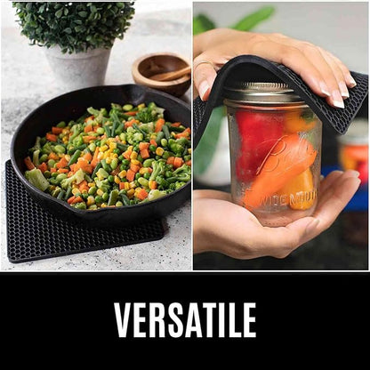 BPA-Free Soft Silicone 4 Piece Oven Mitts & Trivets Set - Ultra Heat Resistant Oven Mitts with Thick Cotton Liner - Long Slip Resistant Pot Holders, Flexible Oven Gloves - Black - Image 2