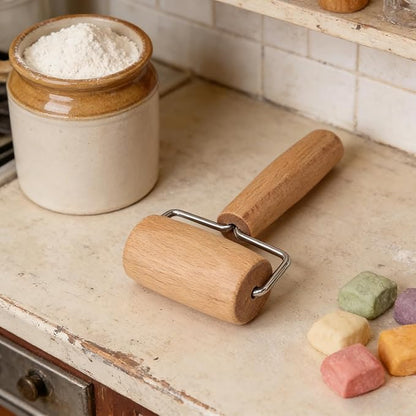 Small Rolling Pin, Wooden Dough Roller, Non-Stick Pizza Roller, T Type Rolling Pins for Kitchen Baking, Pizza Dough Press (2.8 * 5.1 inch)