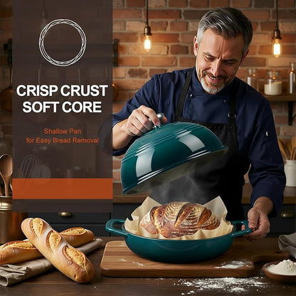 Overmont Enameled Cast Iron Bread Oven - 6QT Bread Dutch Oven for Sourdough Baking - Bread Pot with Dome Lid Cotton Potholders & Cookbook - Multi-Functional Bread Pan For Baking Frying Roasting - Image 7