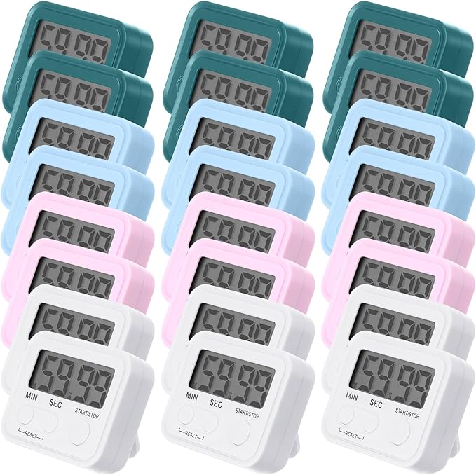 Weewooday 24 Pcs Digital Kitchen Timer Magnetic Timer Bulk On/Off Switch Minute Second Count up Countdown Loud Alarm for Exercise Cook Baking (Vivid Color) by Weewooday