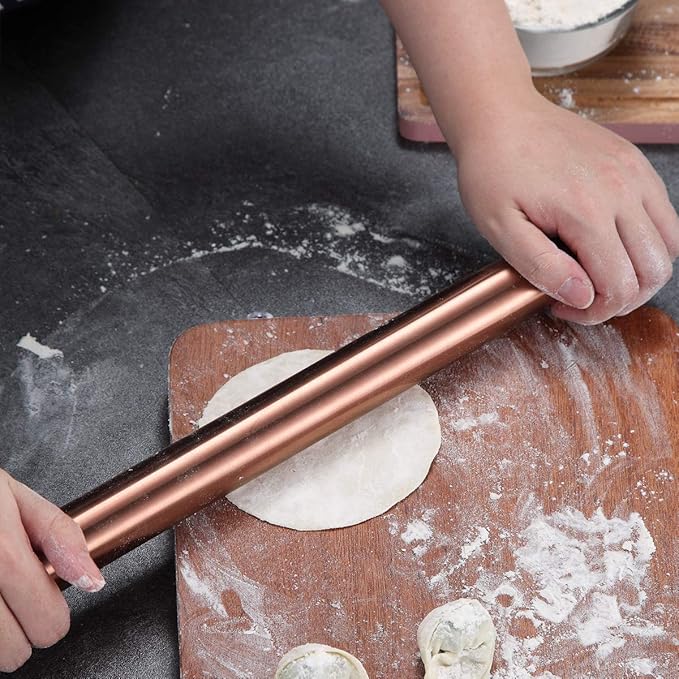 Berglander Rose Gold Rolling Pin, 16.7 Inches Stainless Steel Matte Finish With Rose Gold Titanium Plating Copper Rolling Pin For Baking, Pizza, Dough, Pie, Cookie, Gift Ideas For Bakers. - Image 7