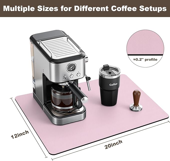 Coffee Mat,Absorbent Dish Drying Mat for Kitchen Counter,Coffee Bar Mat,Non-Slip Rubber Backed,Hide Stains & Quick Dry,for Espresso Machine,Coffee Station,Cups & Sink,12" x 20"(Pink)