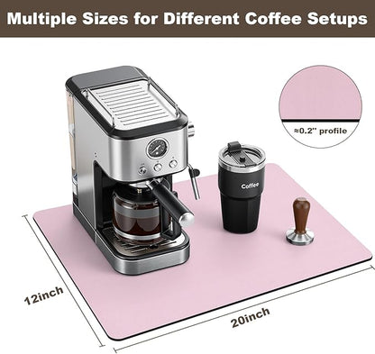 Coffee Mat,Absorbent Dish Drying Mat for Kitchen Counter,Coffee Bar Mat,Non-Slip Rubber Backed,Hide Stains & Quick Dry,for Espresso Machine,Coffee Station,Cups & Sink,12" x 20"(Pink)