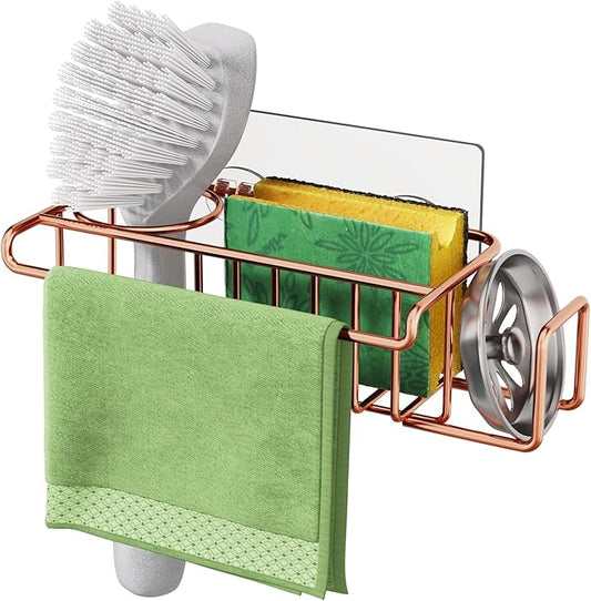 HapiRm Sponge Holder for Kitchen Sink, No Drill Kitchen Sink Caddy Organizer, Rustproof and Waterproof Dish Sponge Holder - Rose Gold by HapiRm