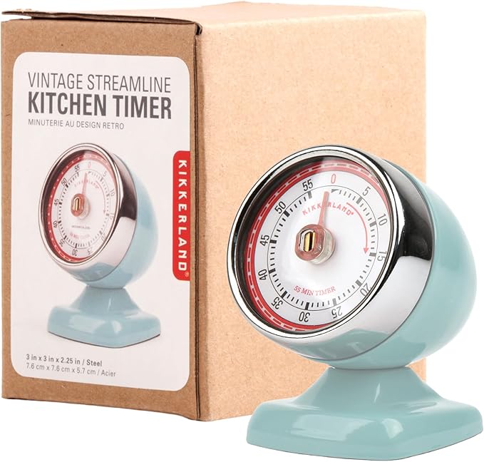 Kikkerland Vintage Streamline Timer – Retro Decor for Home & Kitchen – Windup Timekeeper in Blue - Image 5