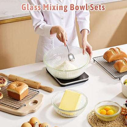 Glass Mixing Bowls with Lids Sets, 5 Packs Glass Bowls with Lids for Kitchen Baking, Meal Prepping and Salad, Bpa Free and Dishwasher Safe Serving Bowls, 0.2/0.5/1.1/2.1/3.7Qt - Image 3