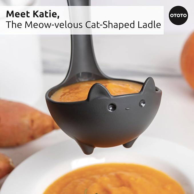 OTOTO Muscateers Bundle of Mary Cat, Katie, Kitty - Jar Scraper Spatula, Soup Ladle, Pizza Cutter - Cute Kitchen Accessories, Spooky Gothic Cat Gifts for Women, Kitchen Gifts, Halloween Gifts - Image 4