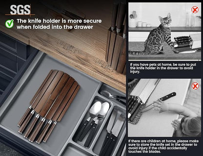 SYOKAMI 2026 Upgrade Knife Set 7 Piece Japanese Style Kitchen Knife Set With Foldable Magnetic Acacia Wood Block Sharp High Carbon Stainless Steel Chef Knives Set with Anti-slip Handle, Gift for Mom - Image 3
