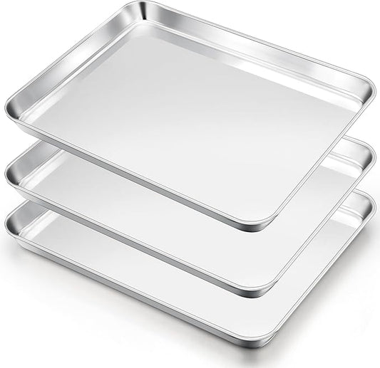 E-far Cookie Sheets Set of 3, 18”x13” Stainless Steel Baking Sheet Pans for Oven, Large Non Toxic Metal Baking Tray for Baking Roasting, Healthy & Rust Free, Mirror Finish & Dishwasher Safe by E-far