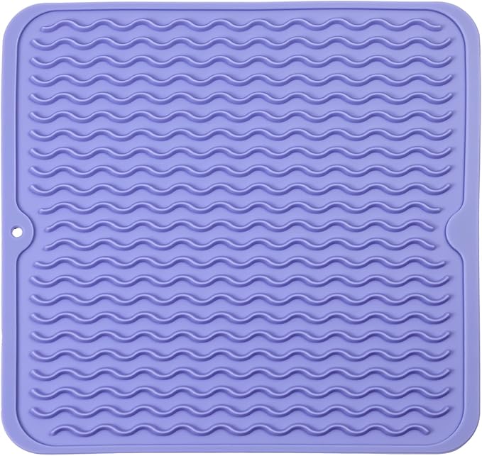 MicoYang Silicone Dish Drying Mat for Multiple Usage,Easy clean,Eco-friendly,Heat-resistant Silicone Mat for Kitchen Counter or Sink,Refrigerator or Drawer liner Light Purple M 12 inches x 12 inches by MicoYang